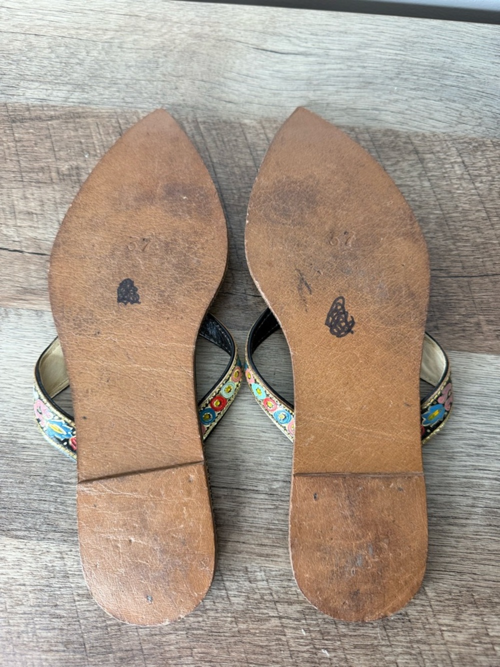 Hand Painted Leather Pointed Traditional Indian Desi Flat Juttis Sandals Thong 6 - Picture 8 of 11
